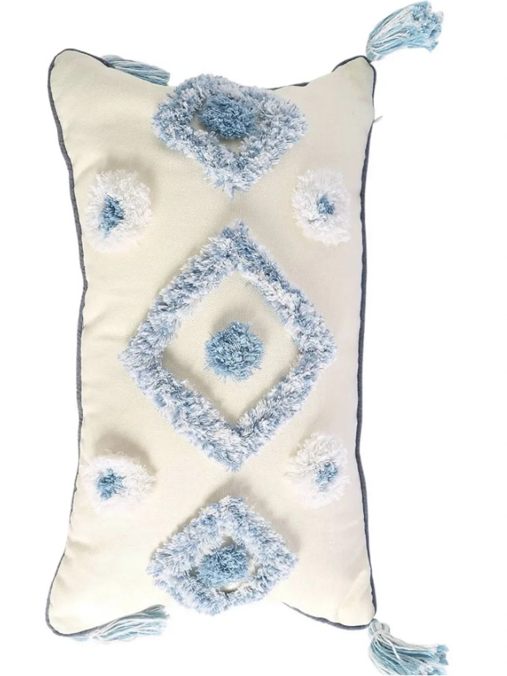 Blue & Cream Tufted Decorative Lumbar Pillow